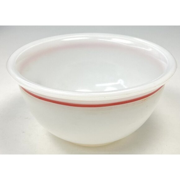 VTG 7" White Opalescent Milk Glass Mixing Bowl Red Rim & Flower (Faded) - Picture 3 of 6